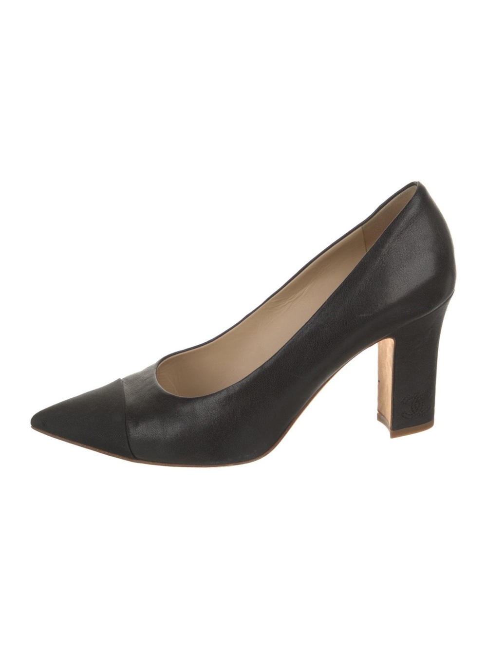 Chanel Classic Black Pointed-Toe Block Heel Pumps 39.5 8.5 US